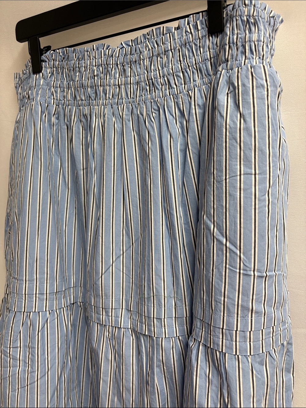NWT Quince Organic Cotton Poplin Tiered Maxi Skirt Blue Stripe Size XL - Picture 4 of 6